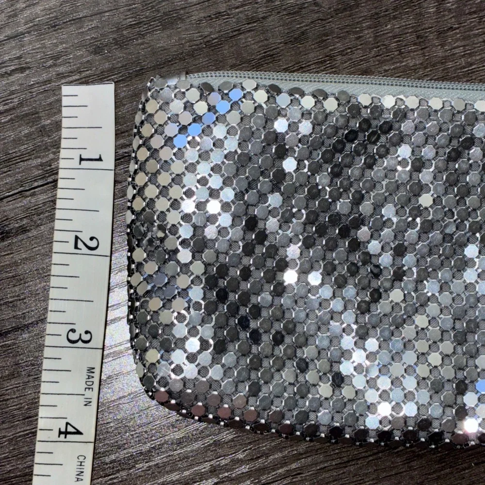 Charlotte Russe Silver Metal Mesh Zipper Pouch Y2K‎ Disco Glam Coin Purse Small